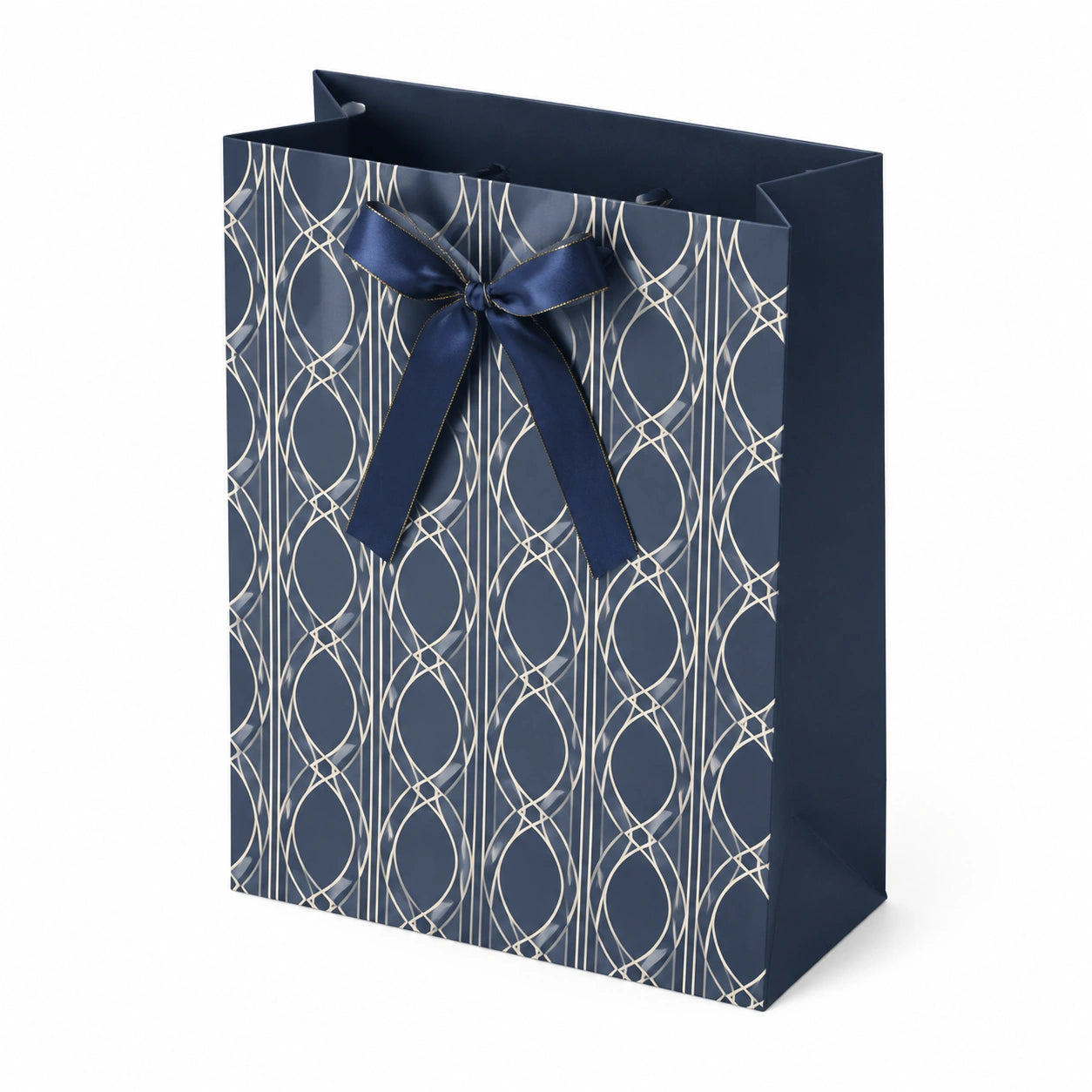 Borsa regalo 26 x 12 x 32 cm in carta blu navy con fiocco decorativo stile elegante
