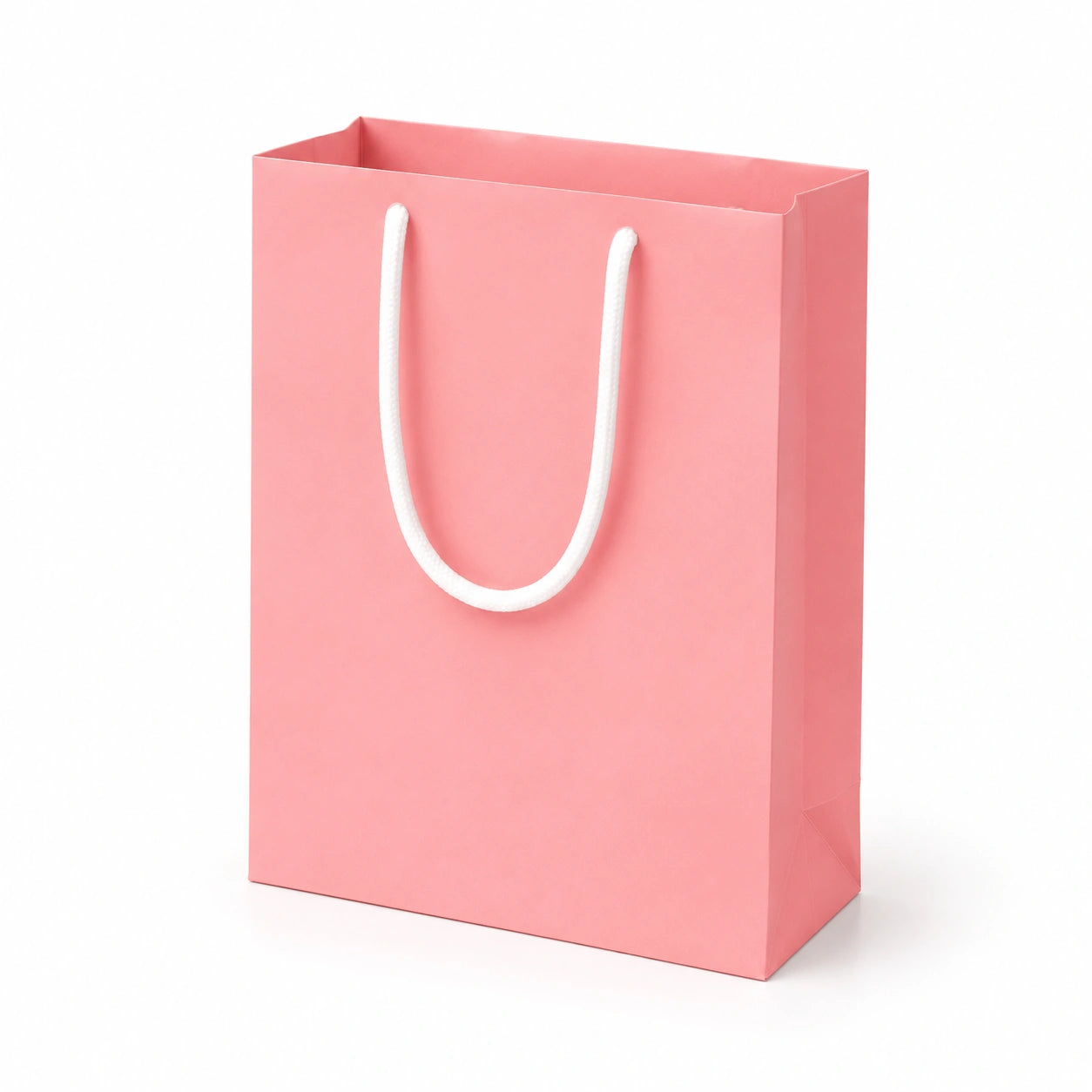 Sacchetto regalo 18 x 8 x 25 cm in carta rosa con manici in corda