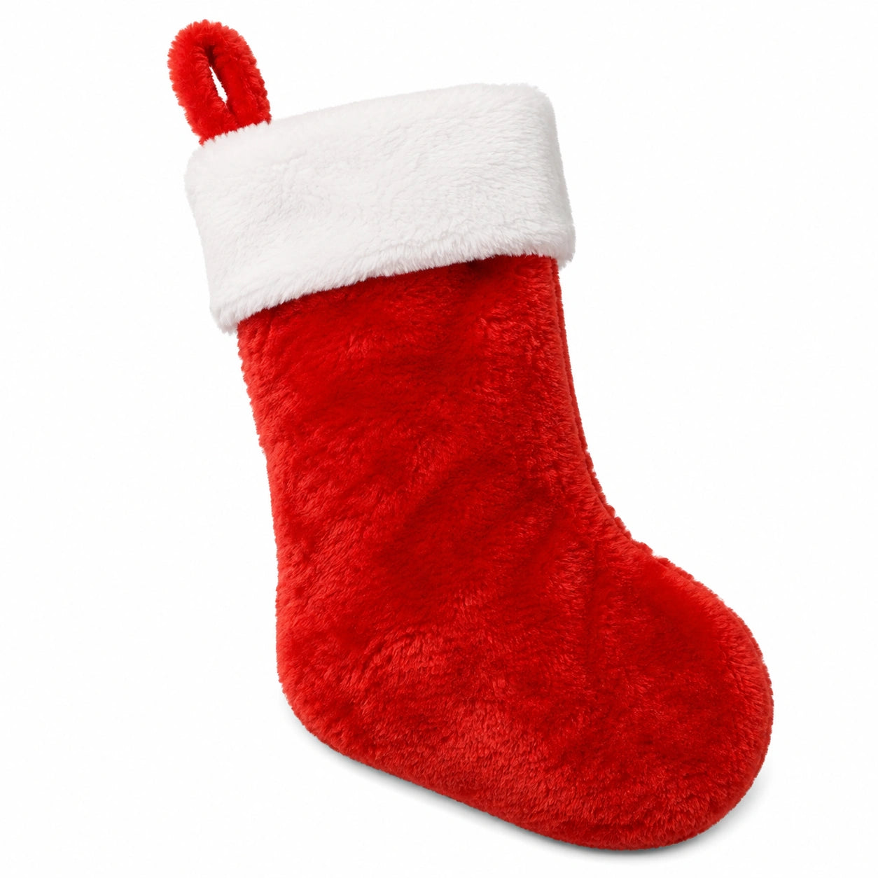 Calza decorativa da appendere 45 x 25 cm in peluche rosso e bianco con passante