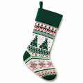 Calza decorativa natalizia 45 cm in tessuto a maglia verde bianco e rosso con passante da appendere
