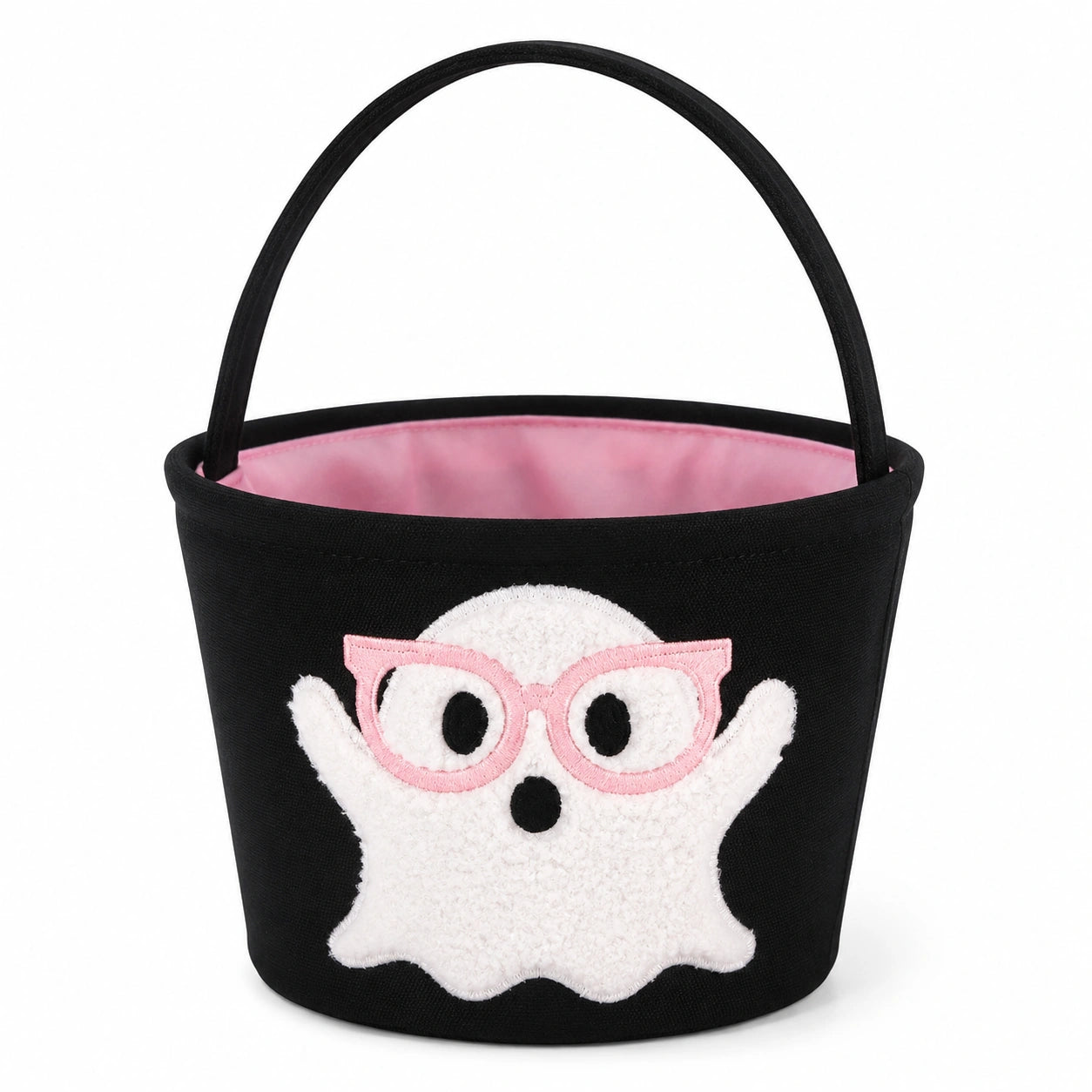 Cestino porta dolcetti 20 cm in tessuto nero con manico - stile fantasma