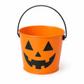 Secchiello rotondo Ø20 cm in metallo arancione con manico e decorazione zucca
