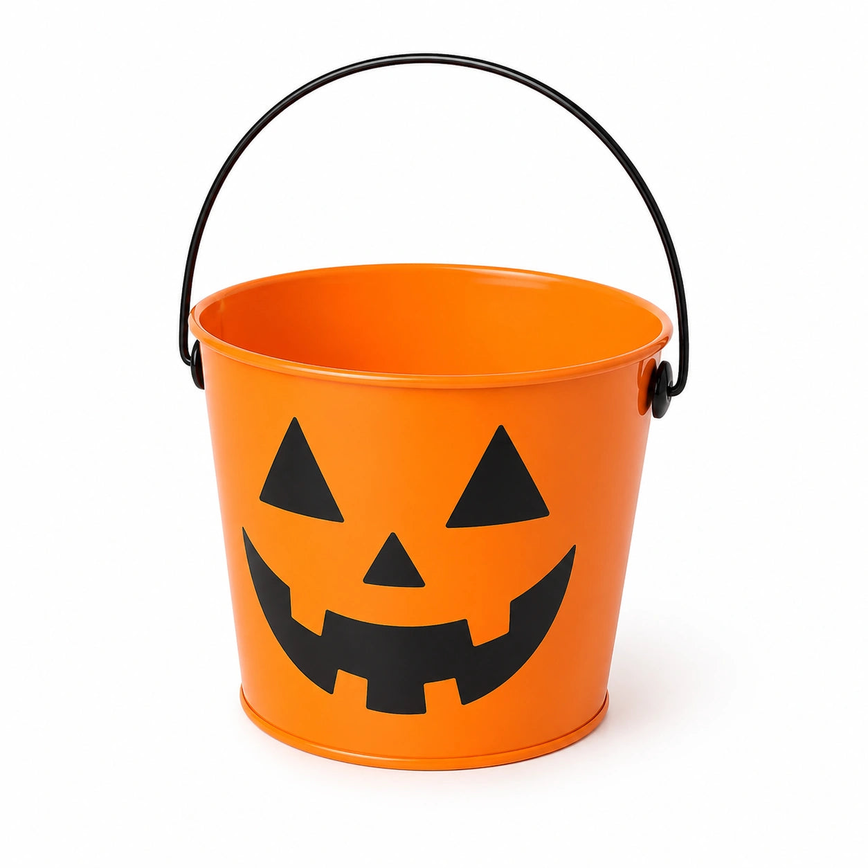 Secchiello rotondo Ø20 cm in metallo arancione con manico e decorazione zucca