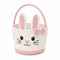 Cestino portagiochi rotondo 30 cm in cotone bianco e rosa con manico motivo coniglio