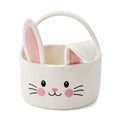 Cestino pasquale con manico 20 x 18 cm in poliestere bianco e rosa con coniglio