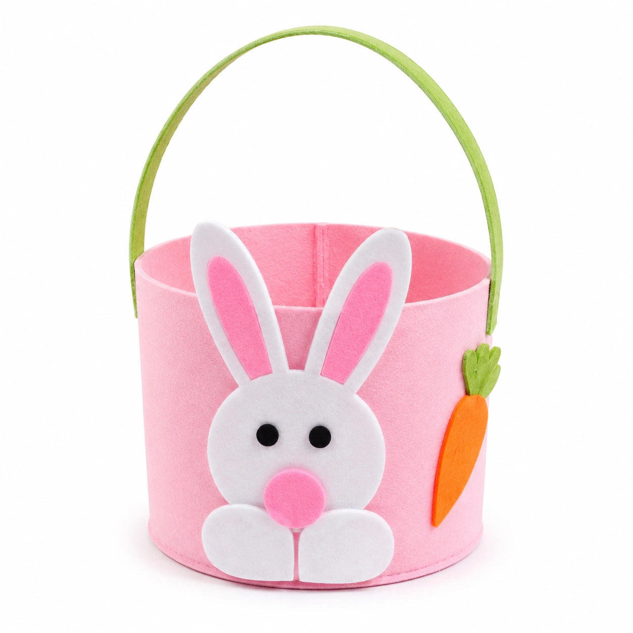 Cestino portaoggetti rotondo 20 x 16 cm in feltro rosa con manico e coniglio