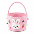 Cestino portaoggetti rotondo 25 x 22 cm in corda di cotone rosa con manico decorazione coniglio