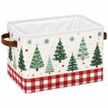 Cesto portaoggetti 38 x 28 x 25 cm in tessuto bianco e rosso con manici effetto pelle - decorazione natalizia