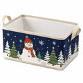 Cesto portaoggetti 40 x 30 x 25 cm in tessuto blu con manici - pieghevole con stampa natalizia