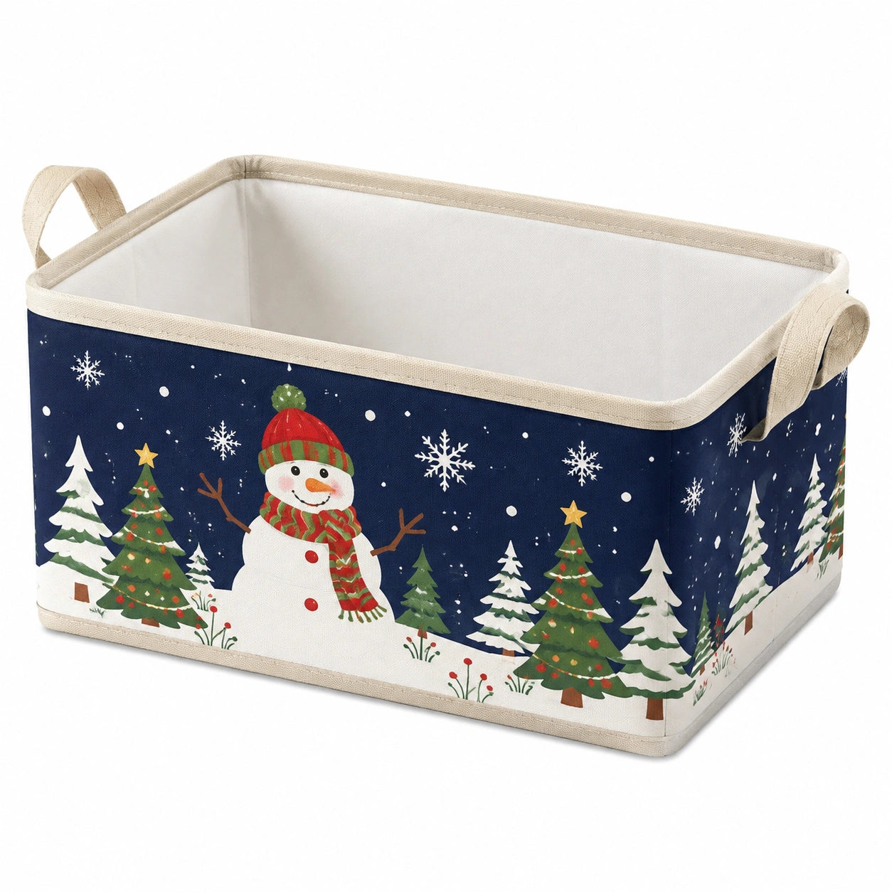 Cesto portaoggetti 40 x 30 x 25 cm in tessuto blu con manici - pieghevole con stampa natalizia