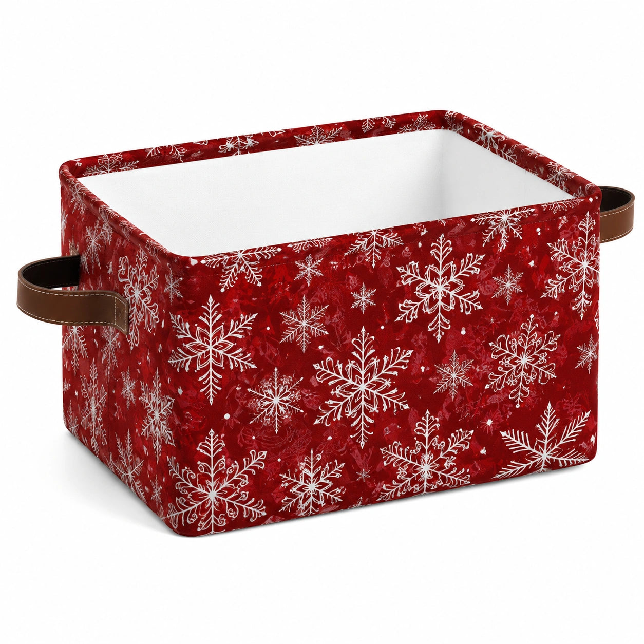 Cesto contenitore 35 x 25 x 25 cm in tessuto rosso con manici effetto pelle - stile natalizio pieghevole