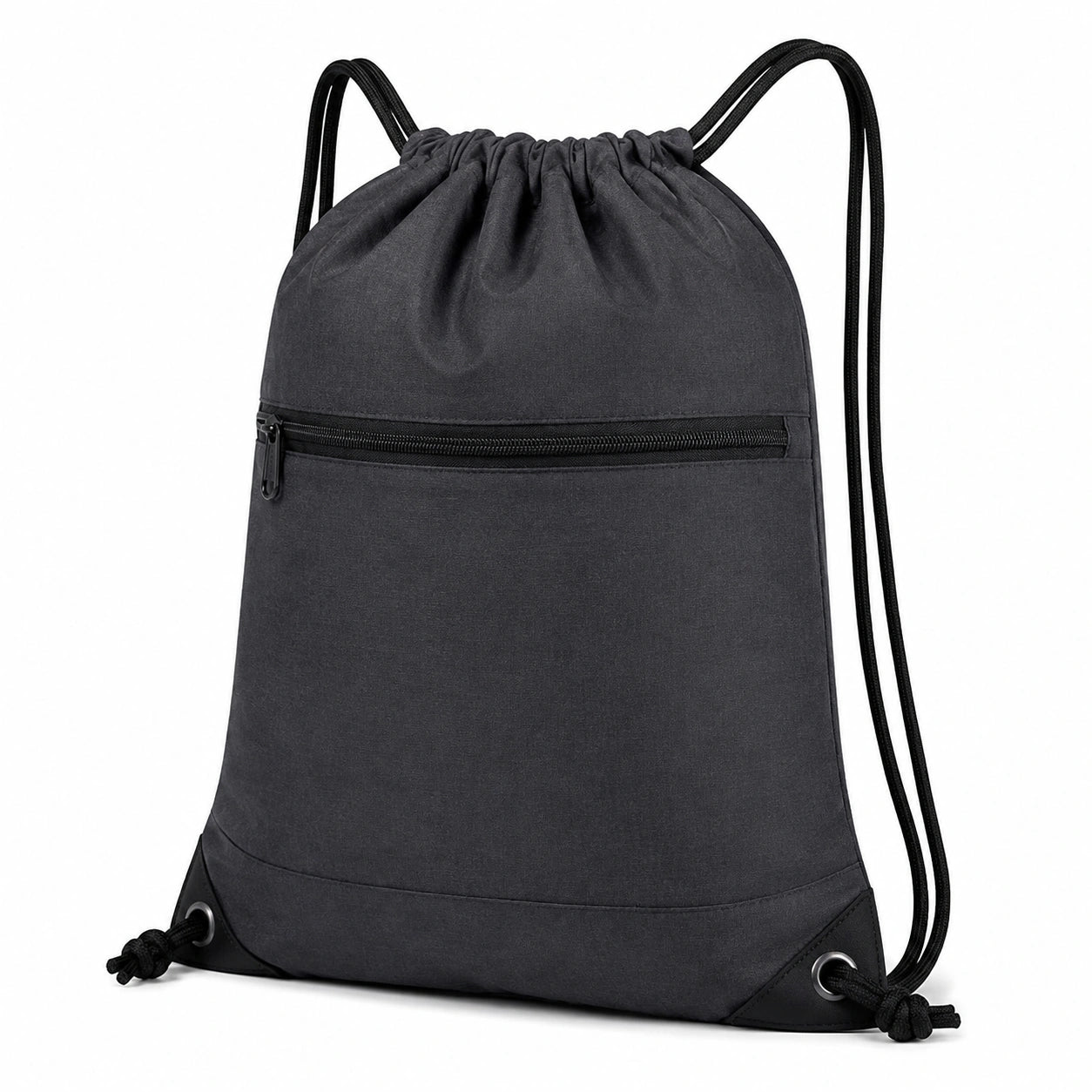 Zaino a sacco 34 x 45 cm in tessuto nero con tasca zip