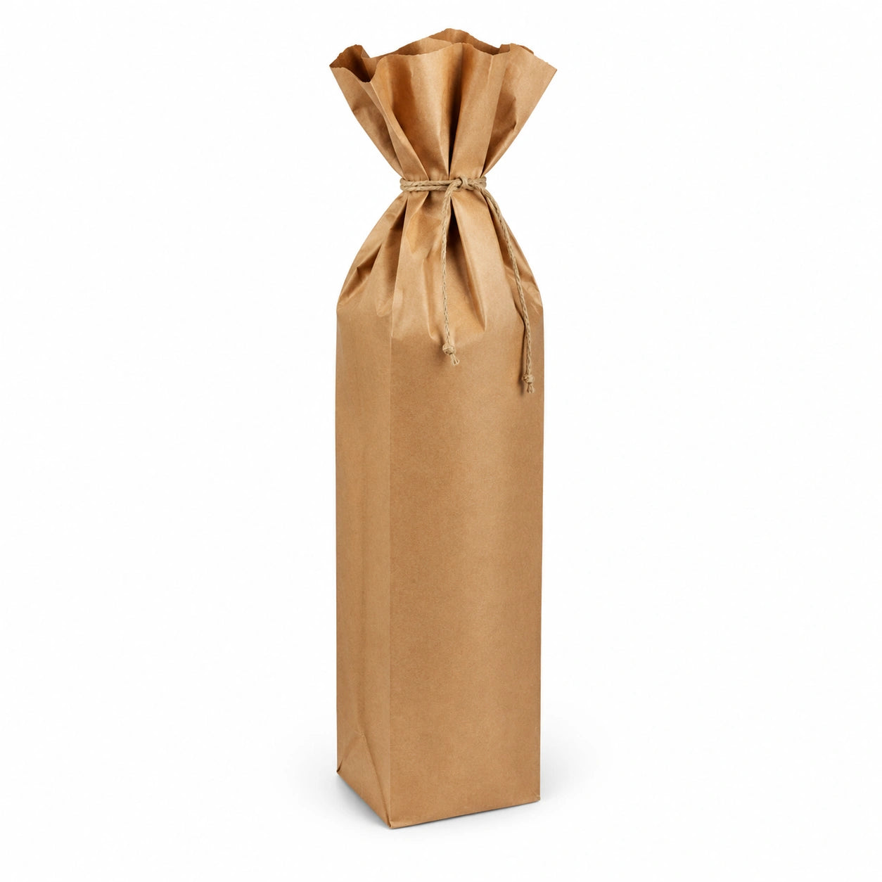 Borsa regalo per bottiglia 12 x 9 x 38 cm in carta kraft marrone con chiusura a cordoncino
