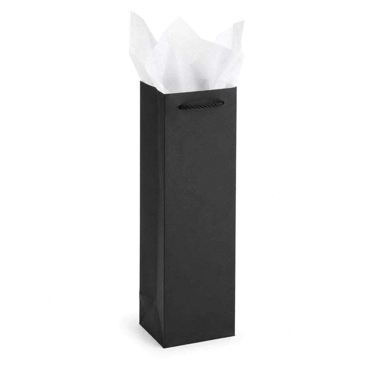 Sacchetto regalo 13 x 10 x 36 cm in carta nero per bottiglia con manici in corda