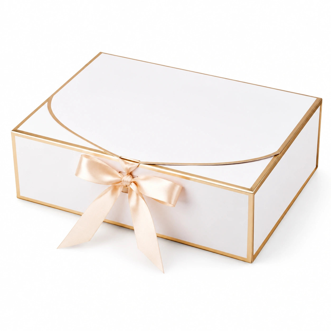 Scatola regalo 30 x 23 x 10 cm in cartone bianco e oro con nastro decorativo
