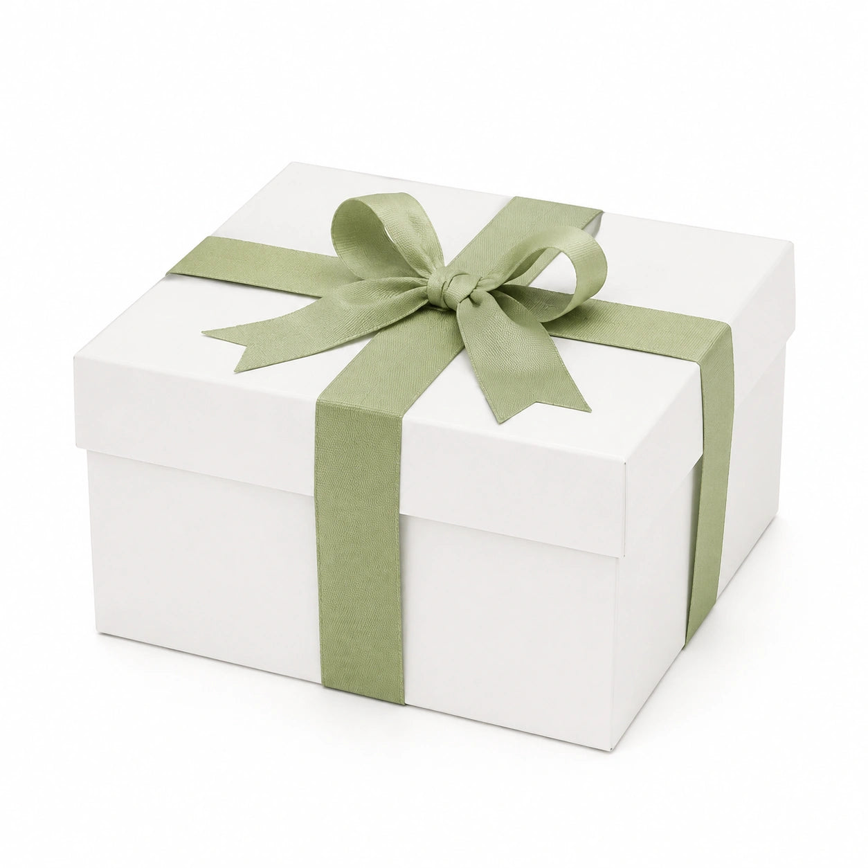 Scatola regalo 20 x 20 x 20 cm in cartone bianco con nastro verde salvia - confezione con coperchio