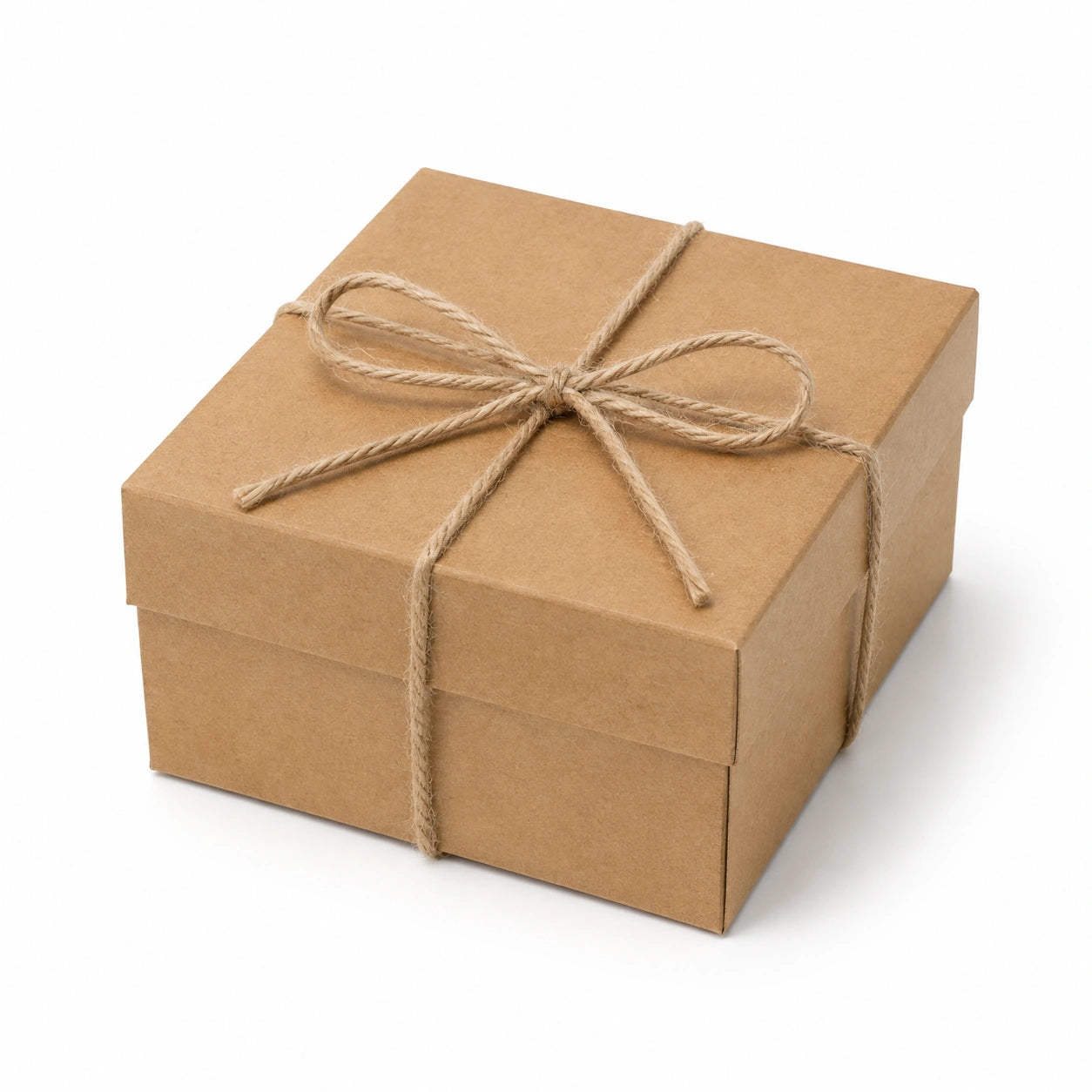 Scatola regalo 20 x 20 x 10 cm in cartone kraft beige con spago di juta - confezione con coperchio