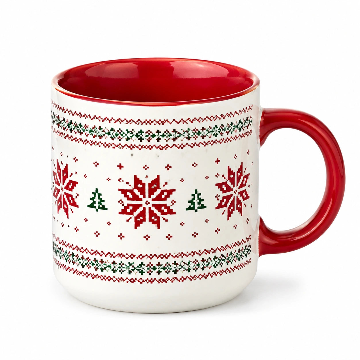 Tazza in ceramica 350 ml bianco rosso verde con manico e motivo invernale 9 x 10 cm