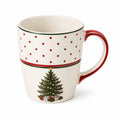 Tazza in ceramica 450 ml diametro 9 cm altezza 10 cm bianco rosso verde con manico e motivo albero decorato